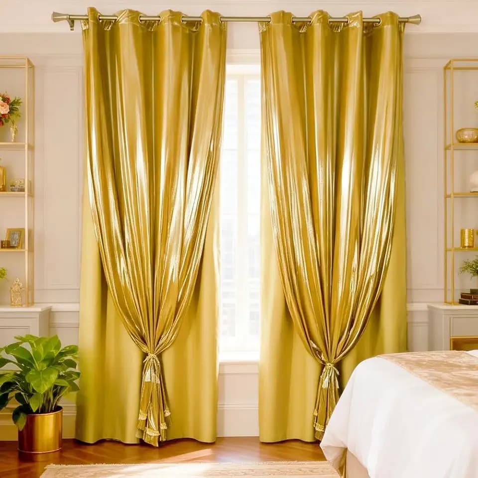 Amidoudou 1 Pair Double Layer Blackout Curtains for Bedroom Luxury Shiny Curtains for Living Room Christmas Shimmer Curtains (Gold,54x84 Inch)