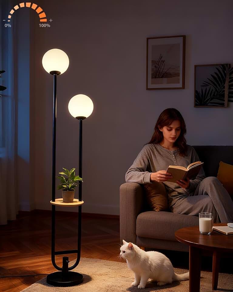 Lightdot Globe Floor Lamp with Table Black Candle Holder Style Floor Lamps