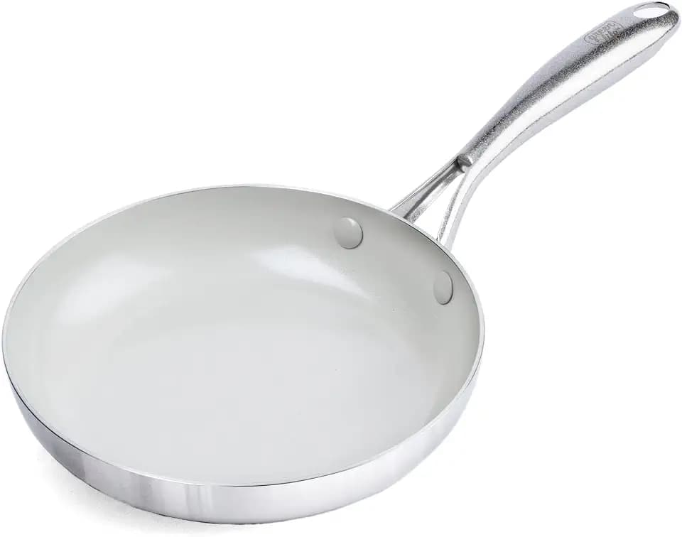 GreenLife Tri-Ply Stainless Steel Healthy Ceramic Nonstick, 8" Frying Pan Skillet, PFAS-Free, Multi Clad, Induction, Dishwasher Safe, Oven Safe, Silver