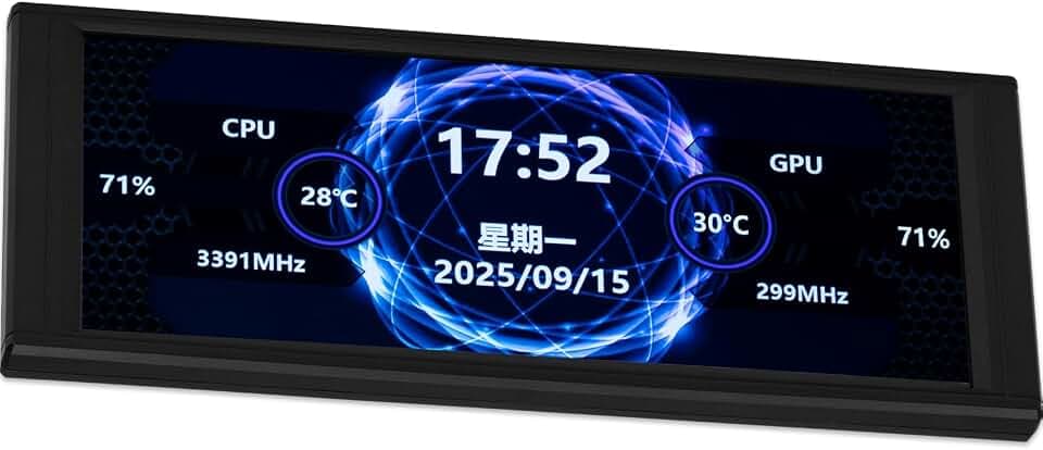 Thermalright Trofeo Vision LCD AIO Display 17,42 cm PC-Monitor, USB-Typ-C-Bildschirm für Echtzeit-Hardware-Überwachung, mit voreingestellten & DIY-Themen für Gaming-PC-Gehäuse/CPU-Kühler (Schwarz)