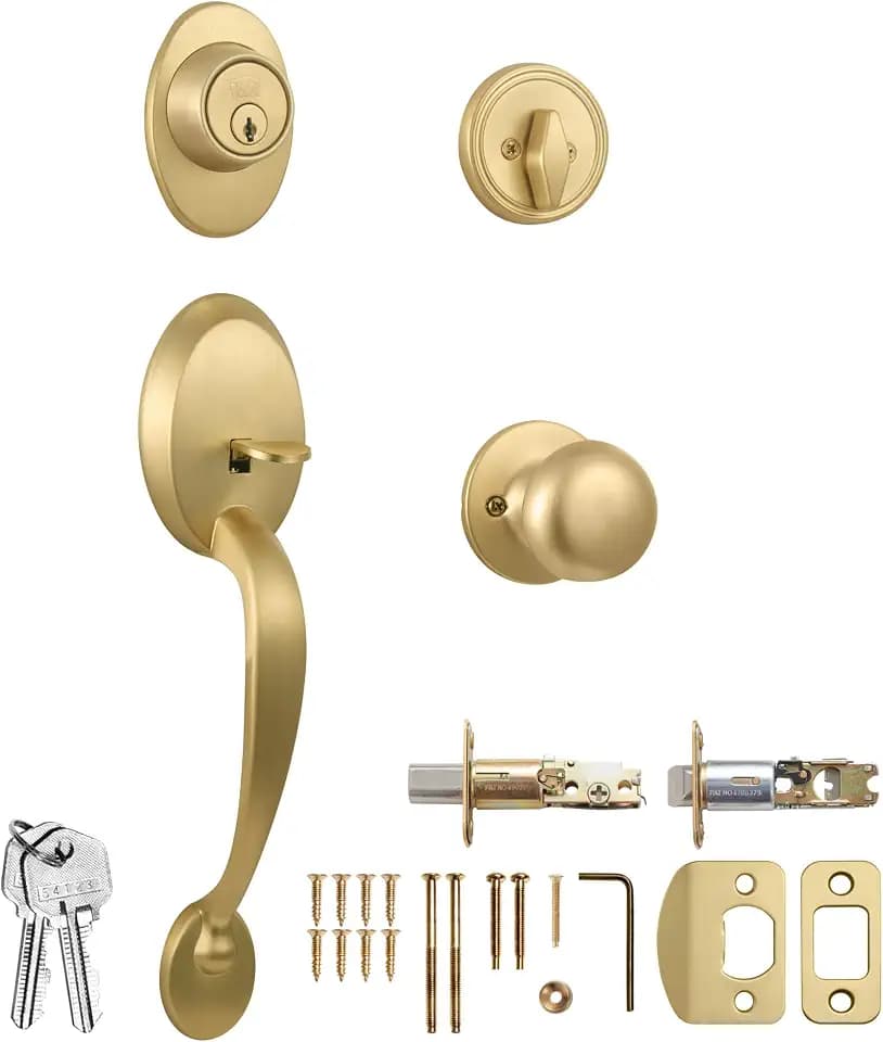 Design House Cambridge Keyed Entry Handleset, Satin Gold