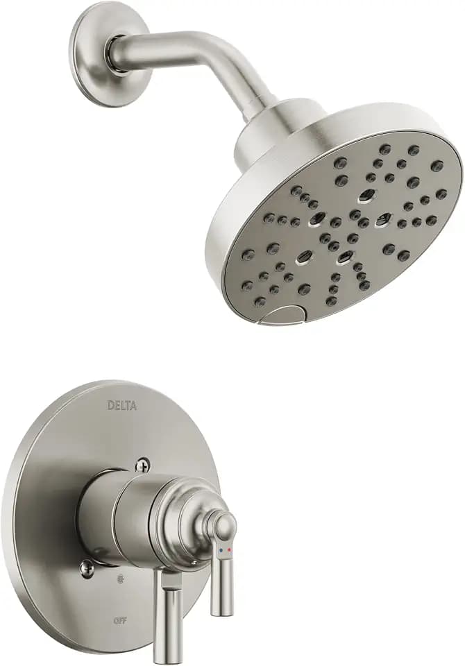 Delta Faucet Saylor 17 Series Brushed Nickel Shower Valve Trim Kit with H2Okinetic Shower Head, Delta Shower System, Shower Faucet Set, Shower Head and Handle, Stainless T17235-SS (Valve Not Included)