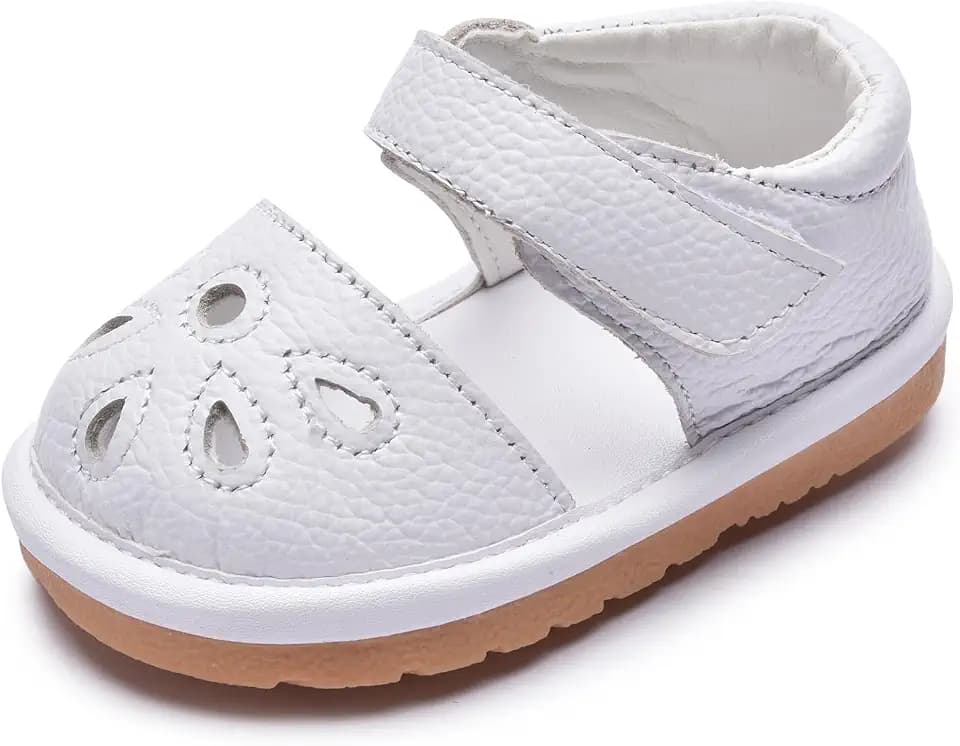 Skeblo Toddler Girls Squeaky Shoes Flower Punch Baby Mary Jane Flats Sandals (Removable Squeakers)