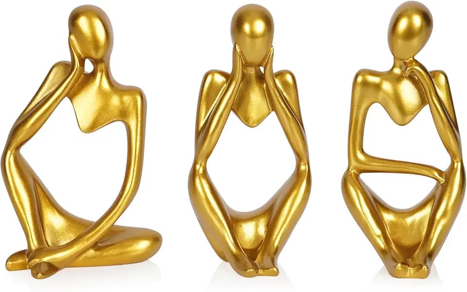 Sandstone Resin Thinker Statue Style Abstract Sculpture, Gold, 3pcs