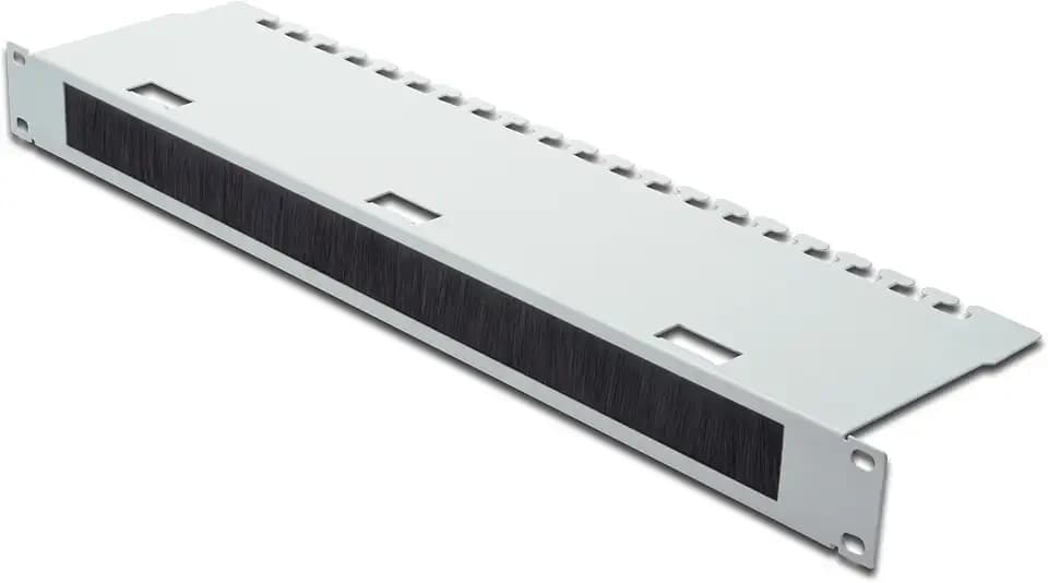 DIGITUS Kabel-Durchführung mit Bürstenleiste & Kabel-Abfang - 1HE - 19-Zoll - Für Netzwerkschränke & Netzwerkkabel - Grau