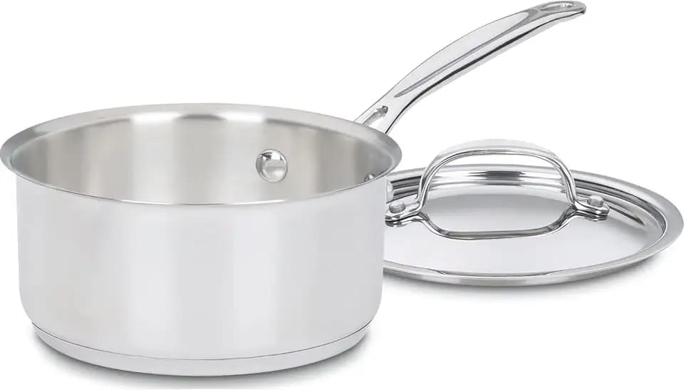 Cuisinart 1.5 Quart Sauce Pan with Cover, Stainless Steel Pot with Lid, Small Kitchen Pots, Dishwasher Safe, Compatible with Induction, Electric, Gas Cooktops, Oven Safe Saucepan, Cool Grip Handles