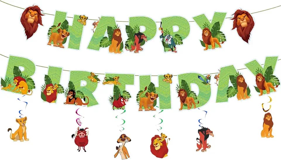 13pcs Lion-King party supplies,12pcs Lion Hanging Swirls and 1 Happy Birthday Banner for Lion party decoration