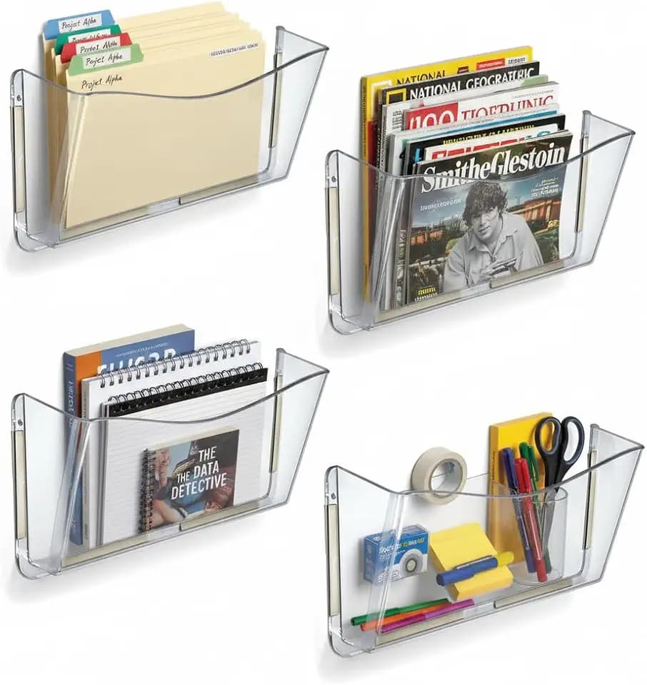 Azar Displays 250035 Clear Single Pocket Wall File with double-sided adhesive tape, 4 pack