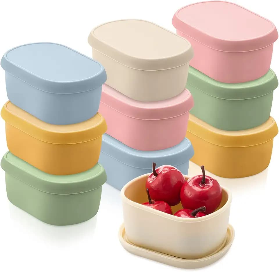 Layhit 10 Pcs 6.76 oz Silicone Snack Containers with Lids, Small Silicone Lunch Container for Kids, Reusable Stackable Small Lunch Box for Home Daycare School Travel Picnic