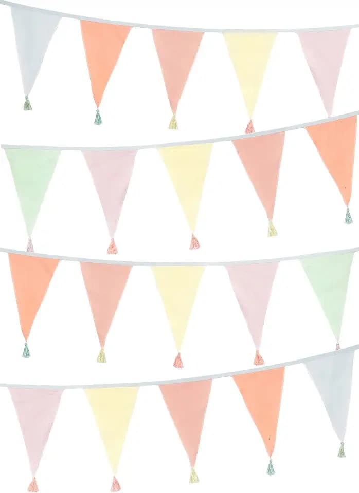Talking Tables Pastel Fabric Bunting with Tassels 10ft | Pink, Yellow, Green Triangle Flag Pennant Garland, 100% Cotton, Home Décor for Girls Bedroom, Nursery Accessories, Easter Decorations