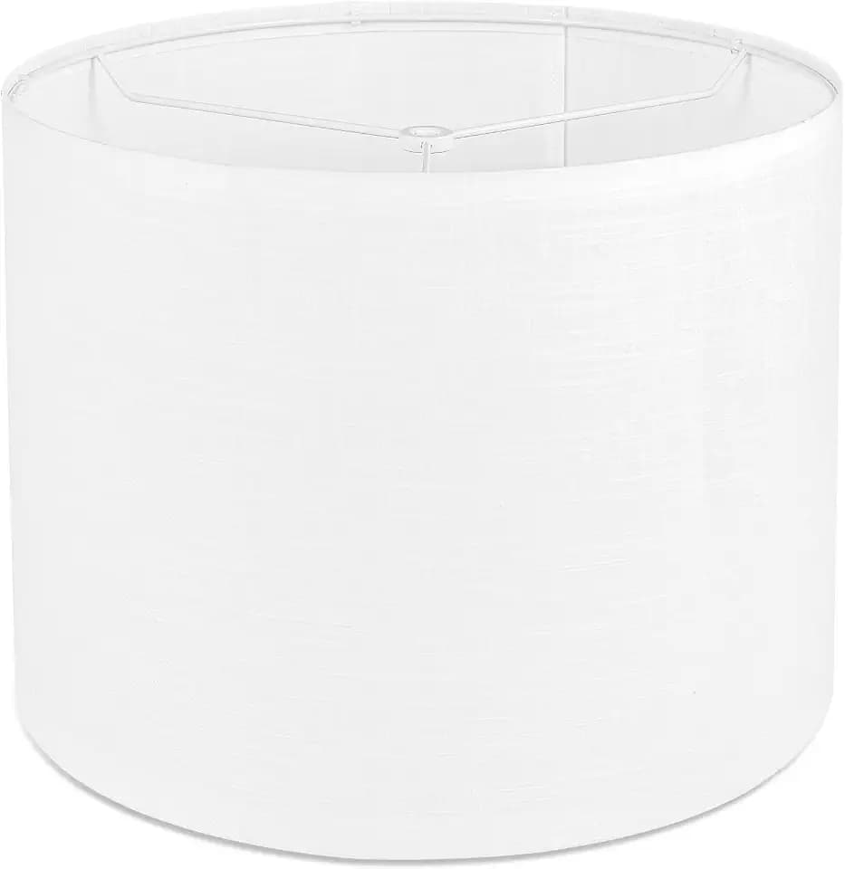 White Linen Lamp Shade,Drum lamp shade for table lamps 13" Top x 13" Bottom x 10" High,Replacement Large Fabric Lampshade for Floor Lamps and Bedside Lamps, Easy Assembly Required(Spider Fitter)