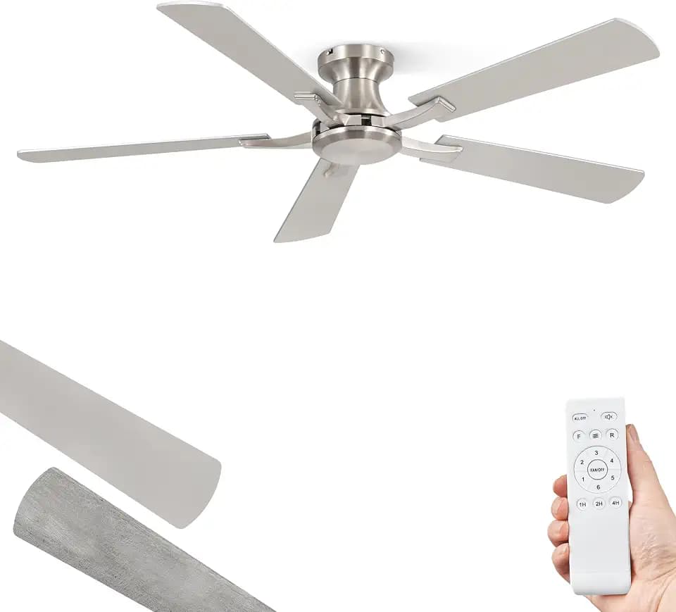 ZMISHIBO 52 Inch Ceiling Fan No Light, Flush Mount Low Profile, Nickel