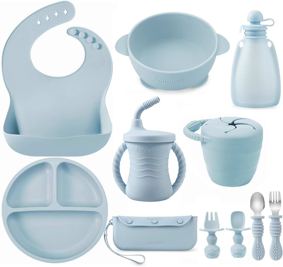 PandaEar 11PCS Silicone Baby Feeding Set, Suction Plate & Utensils