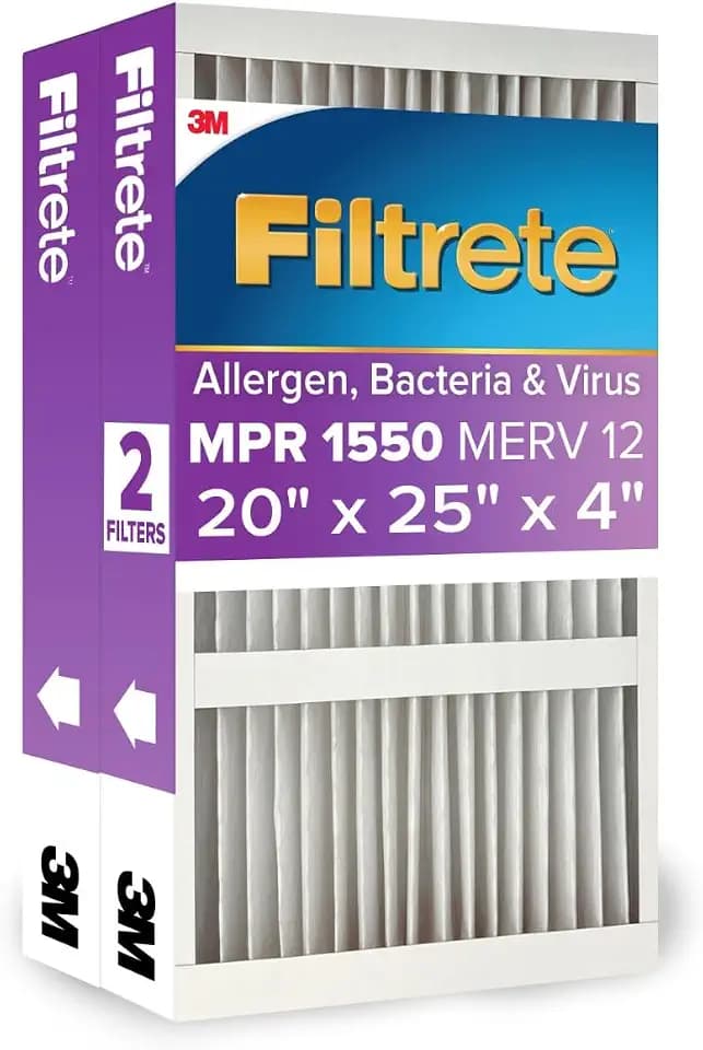 Filtrete 20x25x4 Slim Fit (3.75" width) AC Furnace Air Filter, MPR 1550, MERV 12, Fits AprilAire & Carrier, CERTIFIED Asthma & Allergy Friendly, 2-Pack (Actual Size 19.50 x 24.50 x 3.75)