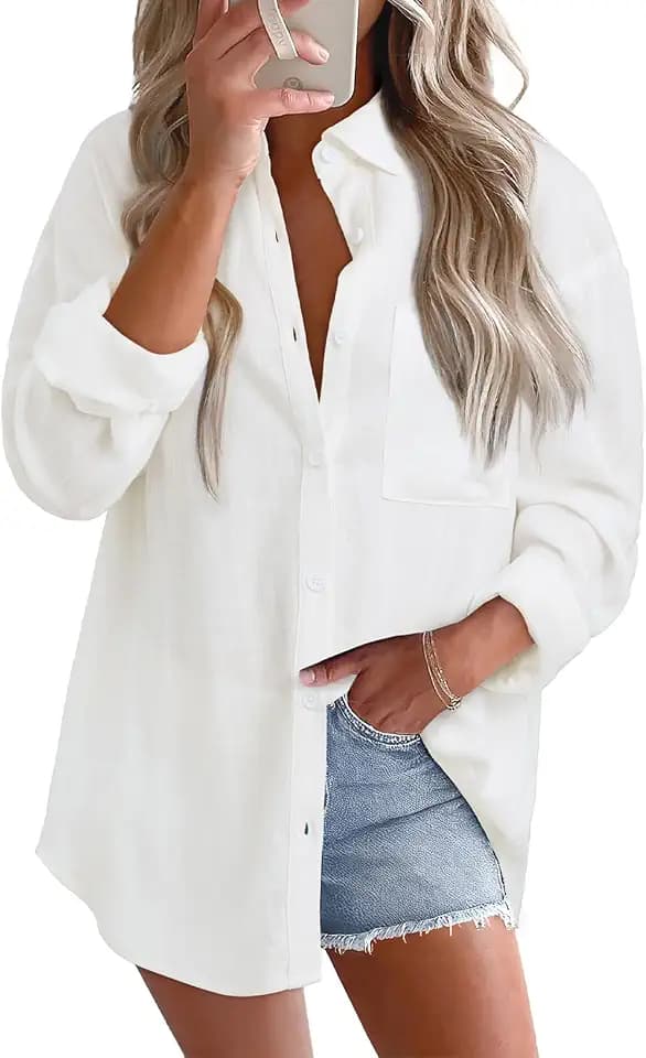 Astylish Women 2026 Loose Fit Tops Linen Cotton Button Down Shirts Blouses