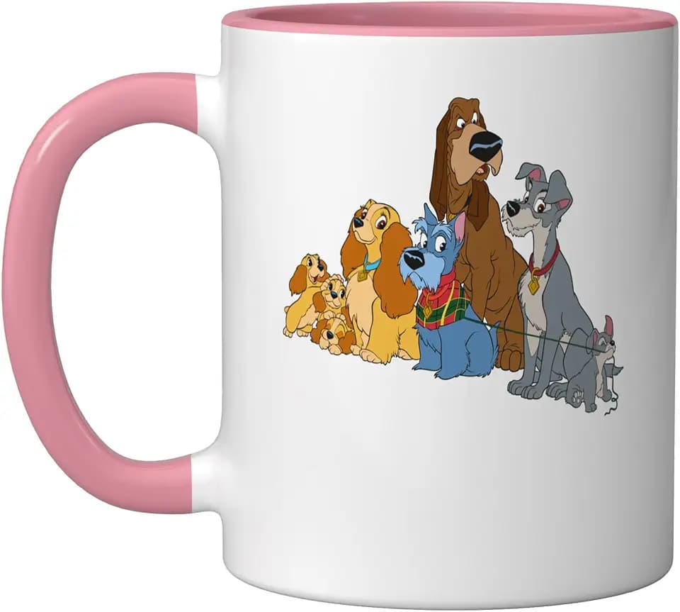 Disney Lady and the Tramp Dogs Ceramic Mug, Pink/White, 11oz