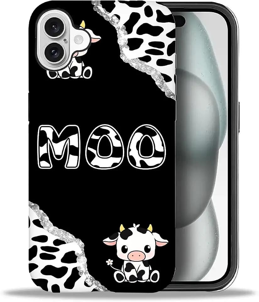 Compatible with iPhone 16 Case, Black and White Cow Pattern Print Matte Phone Case Durable Fashion Funny Liquid Silicone Case Soft Anti-Scratch Shockproof Protective Cover
