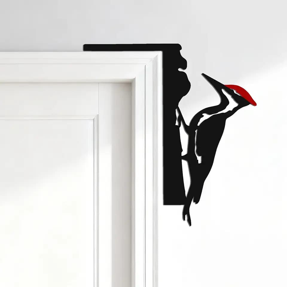 Red Head Woodpecker Door Topper, Metal Corner Decor for Home