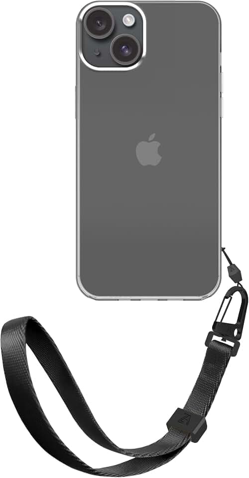 Handschlaufe mit Handyhülle kompatibel mit iPhone 13 - Handykette zum Umhängen - Band/Schnur abnehmbar - Clear - Schwarz