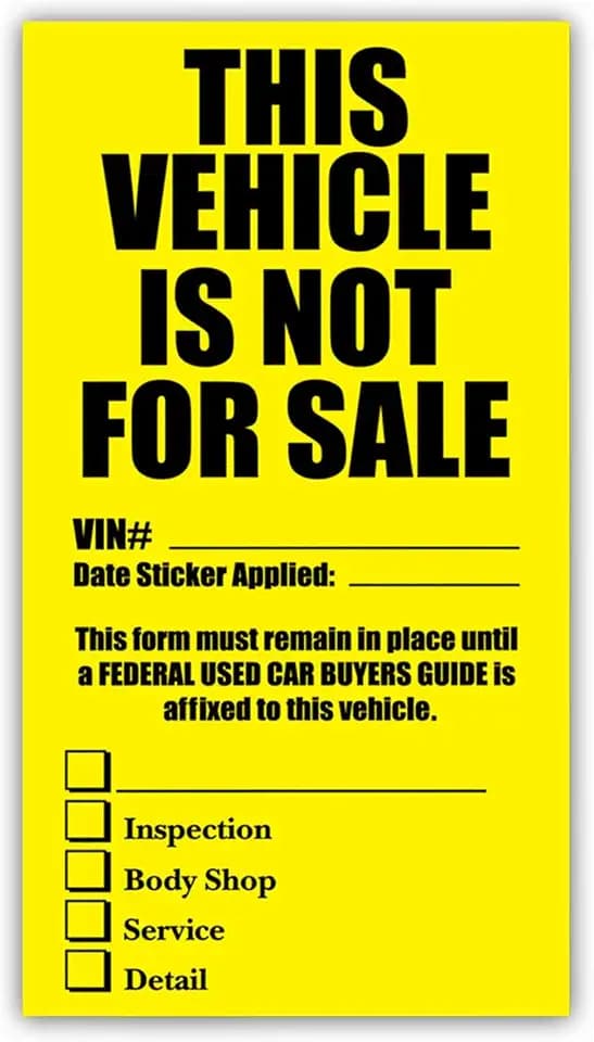 Large Vehicle Not For Sale Stickers (4.1 Inches x 7.5 Inches) (Yellow and Black) (100 Per Pack)