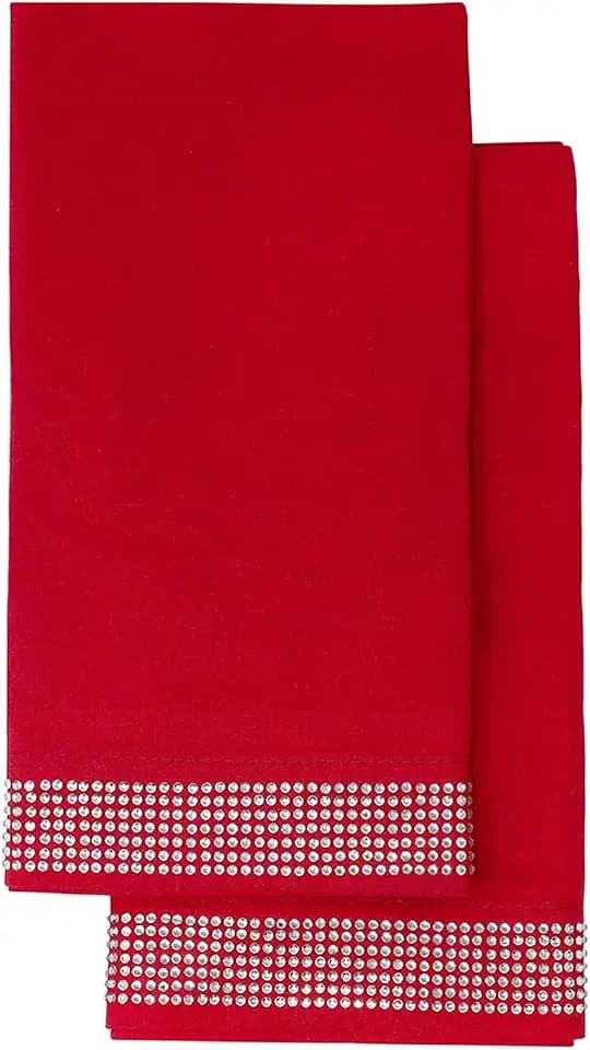 Stripe Napkin, Machine Washable Cloth, Sparkling Rhinestones Bonded to Linen Blend, for Formal Dining Table Setting, Event, Wedding, Red, 20", Set of 2