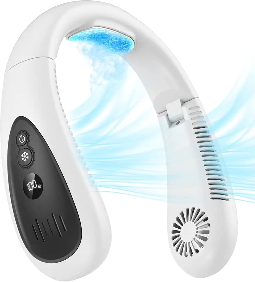Neck Air Conditioner, Portable Neck Fan with Cooling Plate 360°Cooling Airflow, 5200mah Rechargeable USB Fan Hands Free Bladeless Wearable Foldable Mini Fan for Men Women Home Office Outdoor