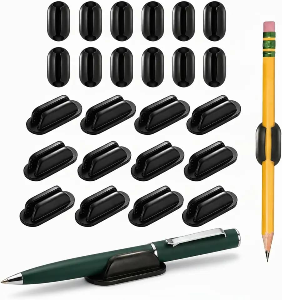 24 Pack Adhesive Pencil Holders for Desk, Silicone Pen Holder,Black
