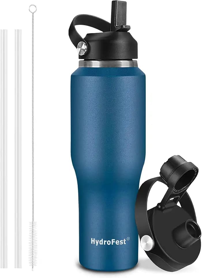 40oz Water Bottles Insulated with Straw,Leak Proof Water Bottles Fit in Car Cup Holder,Mens Water Bottle Stainless Steel for Gym,Hiking,Travel,Bpa free,Navy Blue