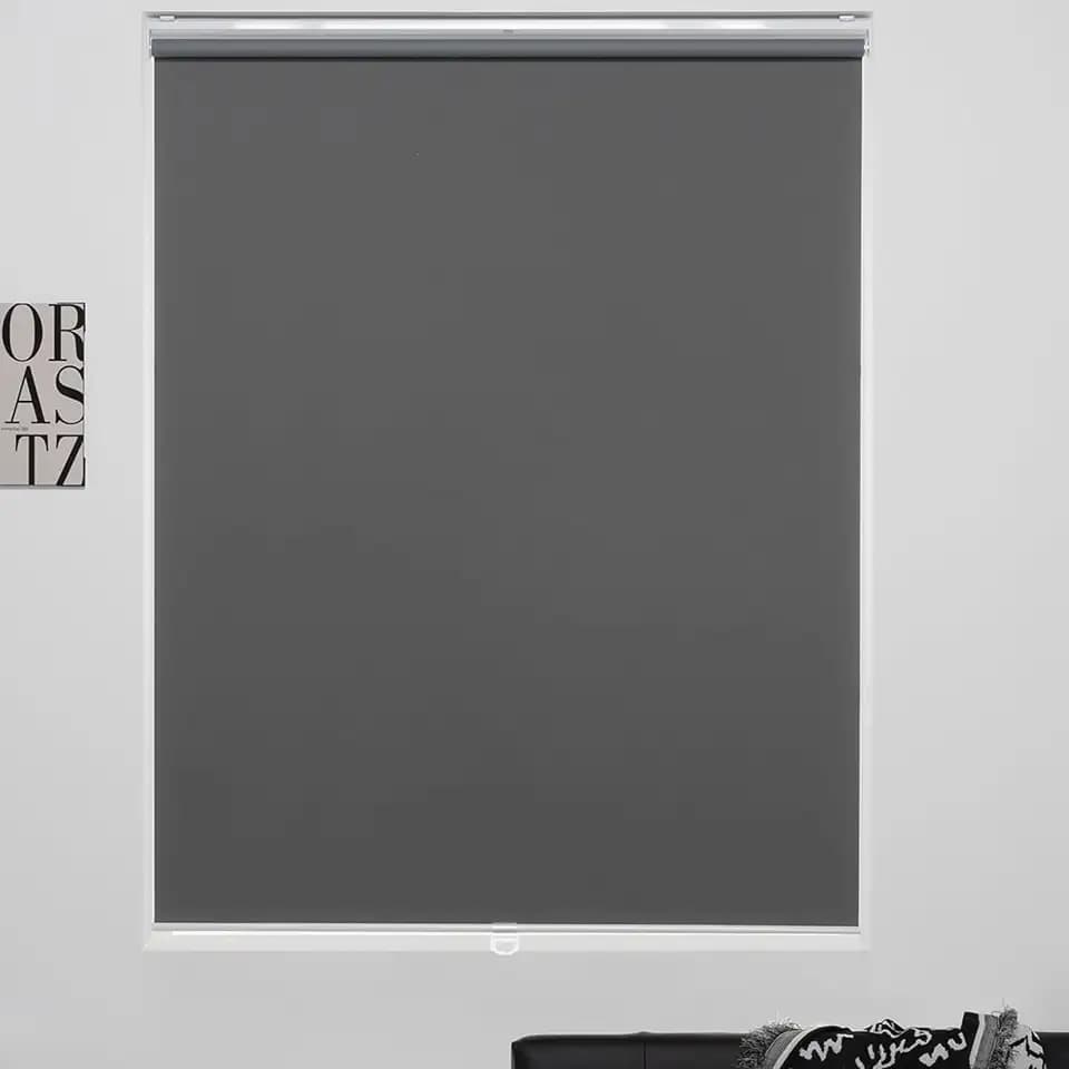 Cordless Roller Shades 100% Blackout Blinds for Windows and Doors, Pull Down Room Darkening Window Shades, Easy to Install for Home and Office, Grey, Fixed 75 Inches High, 44 Inches Width