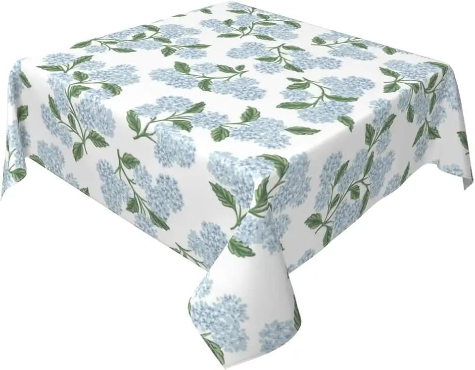 Vintage Floral Tablecloth Square 54 x 54 Inch, Blue Green Hydrangea Flower Decor Tablecloths Tablecloths Polyester Seasonal Table Cloth for Parties Kitchen Dining Indoor Outdoor