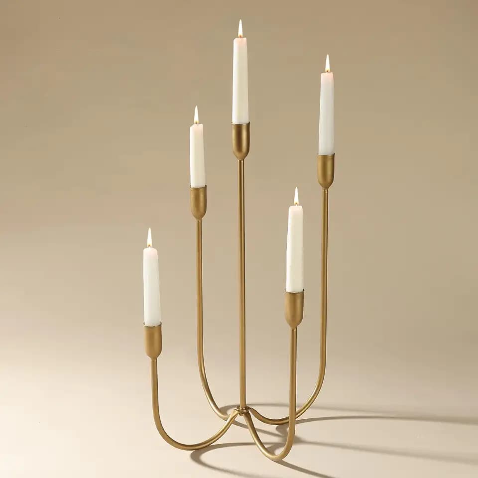 Perfnique 5-Candle Iron Candelabra, 17 Inch Antique Brass Gold Candle Holder, Hand-Forged Cast Gold Candle Holder for Wedding, Event, Christmas & Dining, Table Centerpiece Décor