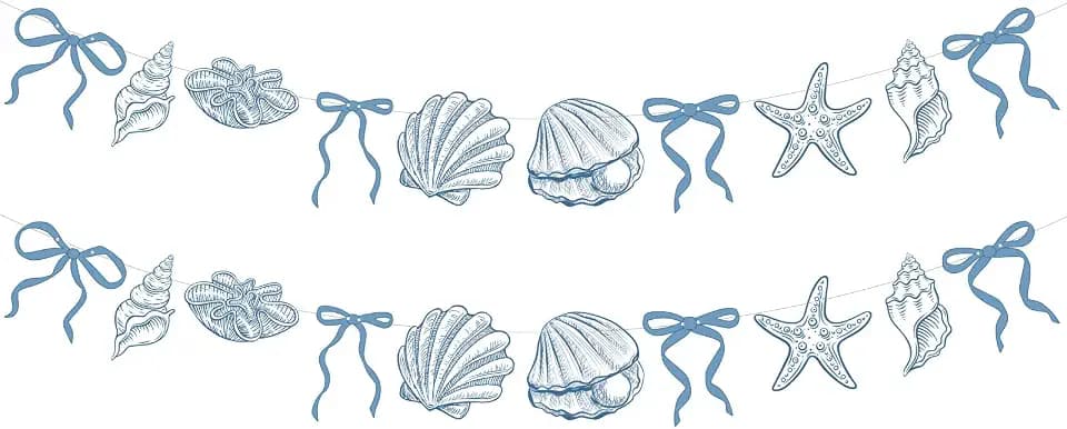 Oudain 2 Pack Blue Bow Seashell Starfish Banner 6.56 Ft Ocean Beach Decor