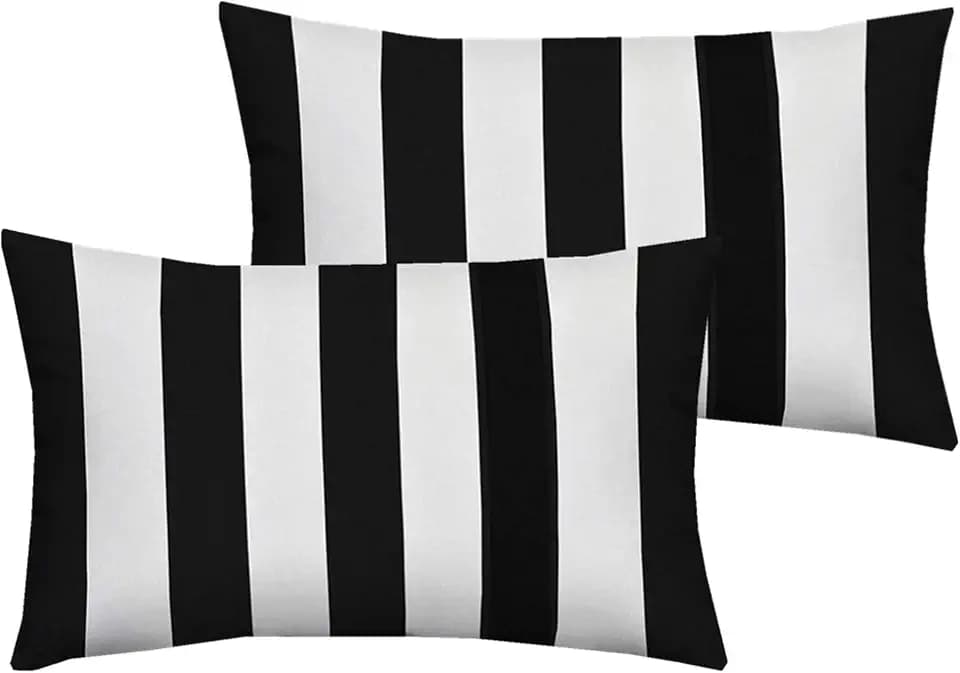 Leaveland White and Black Stripe Set of 2 12x20 Inch Cotton Polyester Square Throw Pillow Case Decorative Durable Cushion Slipcover Home Decor Sofa Standard Size Accent Pillowcase