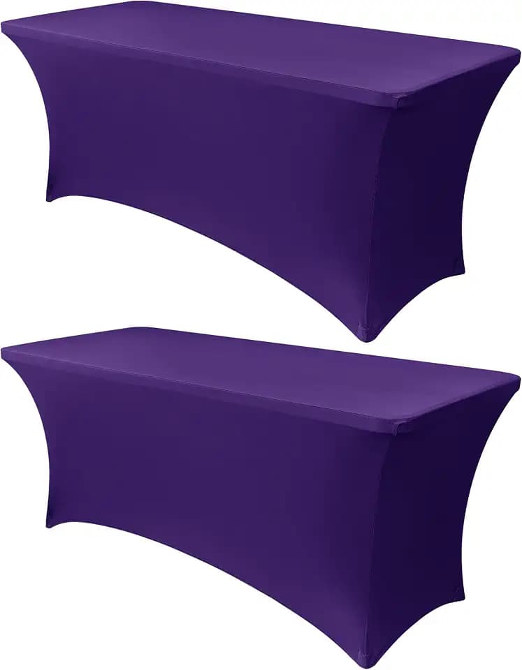 Obstal 6ft Spandex Table Cover for Folding Tables, 2 Pack, Dark Purple