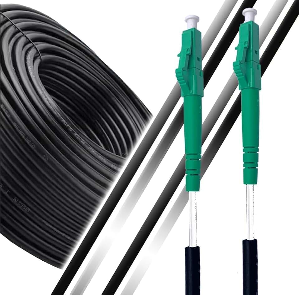 Elfcam - 150m Glasfaserkabel LC/APC auf LC/APC OS2 Simplex 9/125μm, FTTH LWL Kabel für Innen- und Außenbereich, G657A2, LSZH/PVC, 5,0 mm, Schwarz