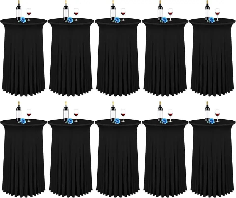 fani 10 Packs 24"x 43" Round Cocktail Table Skirt, Black