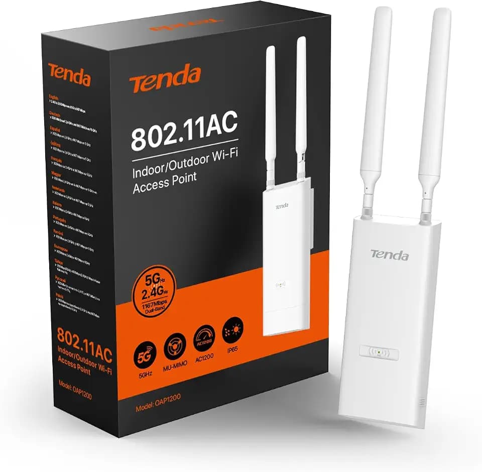 Tenda Outdoor Access Point PoE Gigabit WLAN AP für Außenbereich & Garten | AC1200 Dualband 2,4 & 5 GHz, IP65 Wasserfest, 802.3af & 24V Passives PoE, inkl. PoE-Injektor (OAP1200)