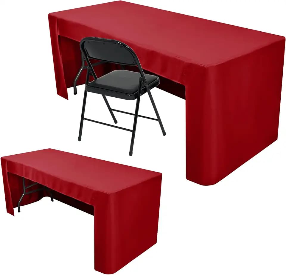 Open Back Fitted Red Tablecloths for 4ft Rectangle Tables, Christmas 2 Pcs