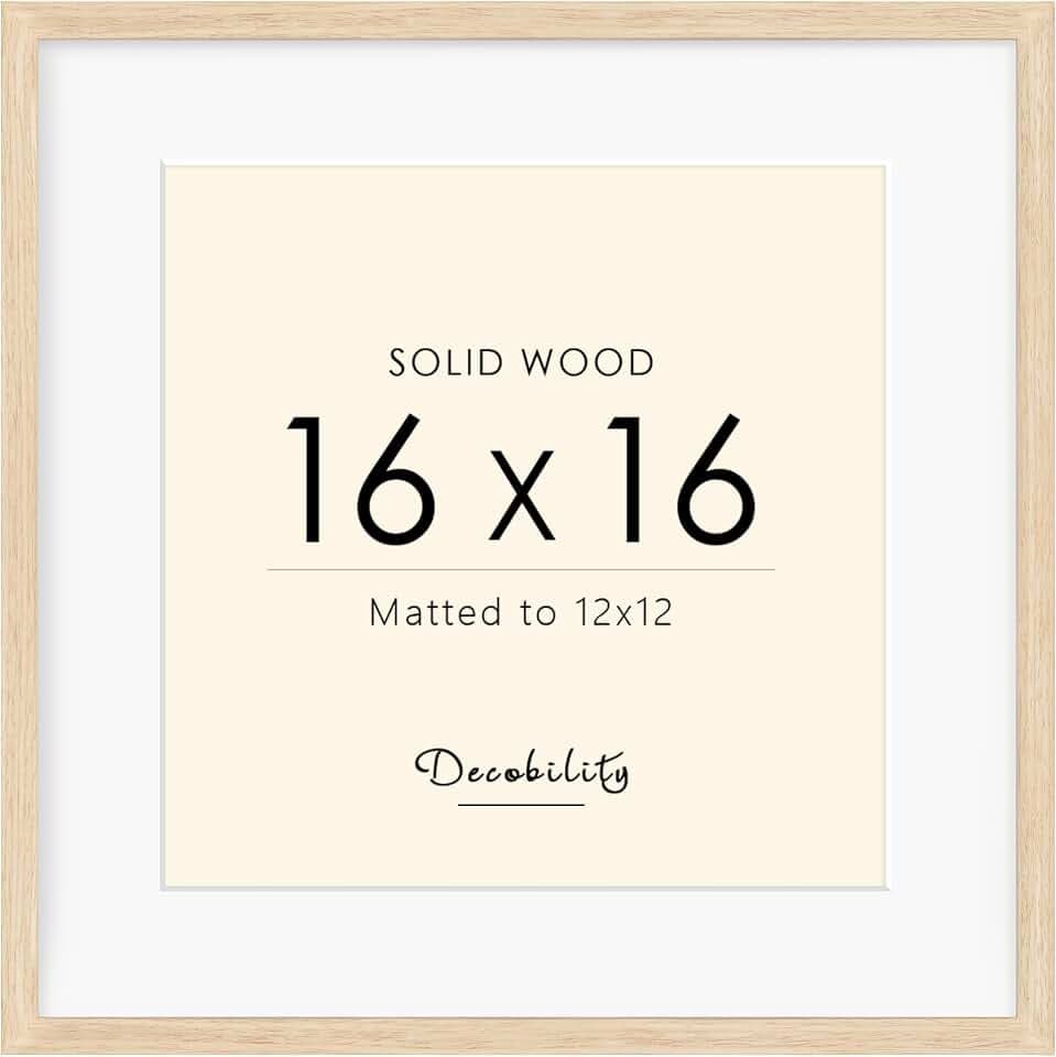 16x16 Picture Frame Made with Solid Wood, Display 12x12 with Mat or 16x16 Picture without Mat, Photo frame with Plexiglass, 12 by 12 Natural Wood Picture frame for Tabletop or Wall Mounting, Oak