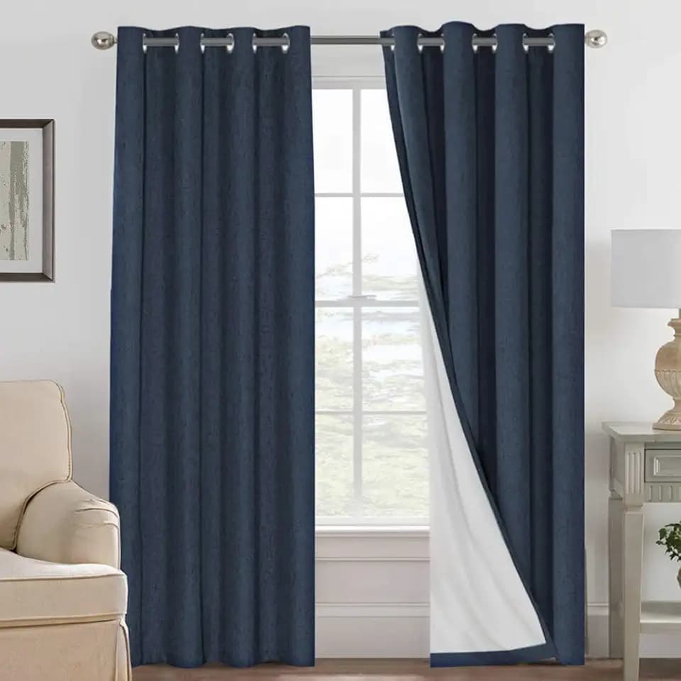 H.VERSAILTEX 100% Blackout Linen Curtains 84" L 2 Panels Navy