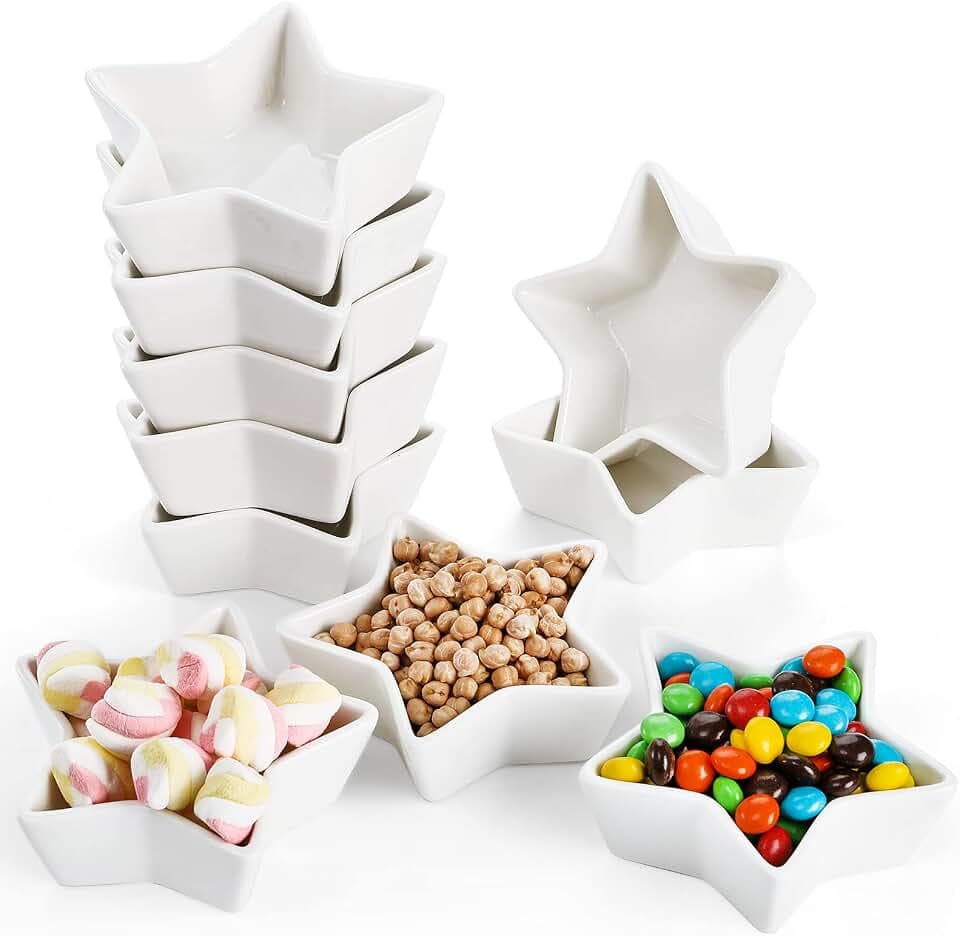 ZEAYEA Set of 10 Dipping Sauce Dishes, 3 oz Soy Sauce Pinch Bowls for Christmas, 4 inch Ceramic Appetizer Side Dishes for Sushi Soy Sauce, BBQ-Chip and Serving Bowl Set