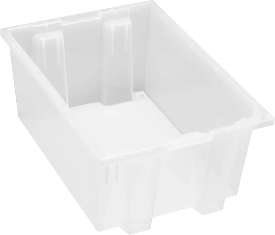 FSE 373-SNT200CLCS Tote Box, Stacks and nest, 19-1/2"L x 13-1/2"W x 8"H, high Impact Polypropylene, Stackable, Clear, Made in USA