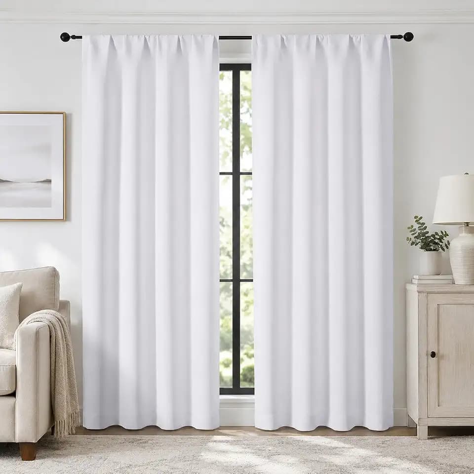 Gwine Pura White Curtains 72 inches Long, Light Filtering Thermal Insulated Noise Reducing Window Curtain Panels for Bedroom, Elegant Solid Soft Drapes for Living Room, Each 40Wx72L, 2 Panels