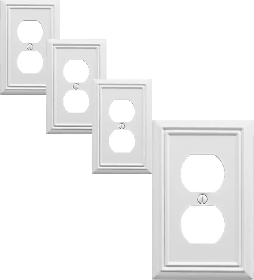 OKAWYC Single Duplex Outlet Cover Plate, 4-Pack White Adler Metal Wall Plate 1 Gang, Light Switch Cover, for Receptacle Light Switch, Switch Cover Decorative Wallplate, Durable