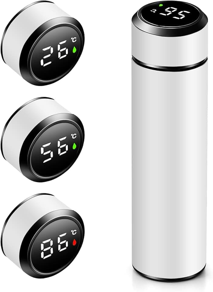 Thermosflasche 500ml, Vakuum Isolierbecher, LED-Temperaturanzeige, Weiß