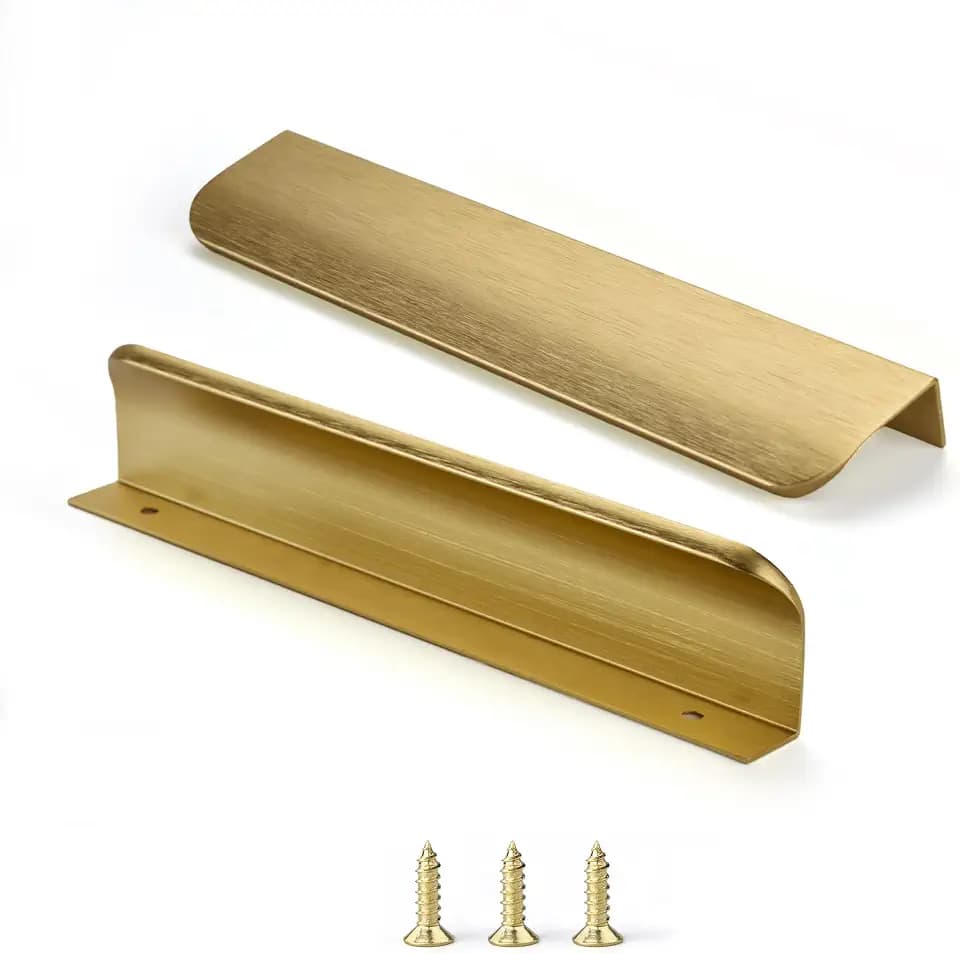 Edge Finger Tab Pull for cabinets Kitchen Concealed Drawer pulls Aluminum Hidden Back Mount Door Handle for Home 10Pack Modern Brushed Gold 7.87" Overall Length Easy Installation