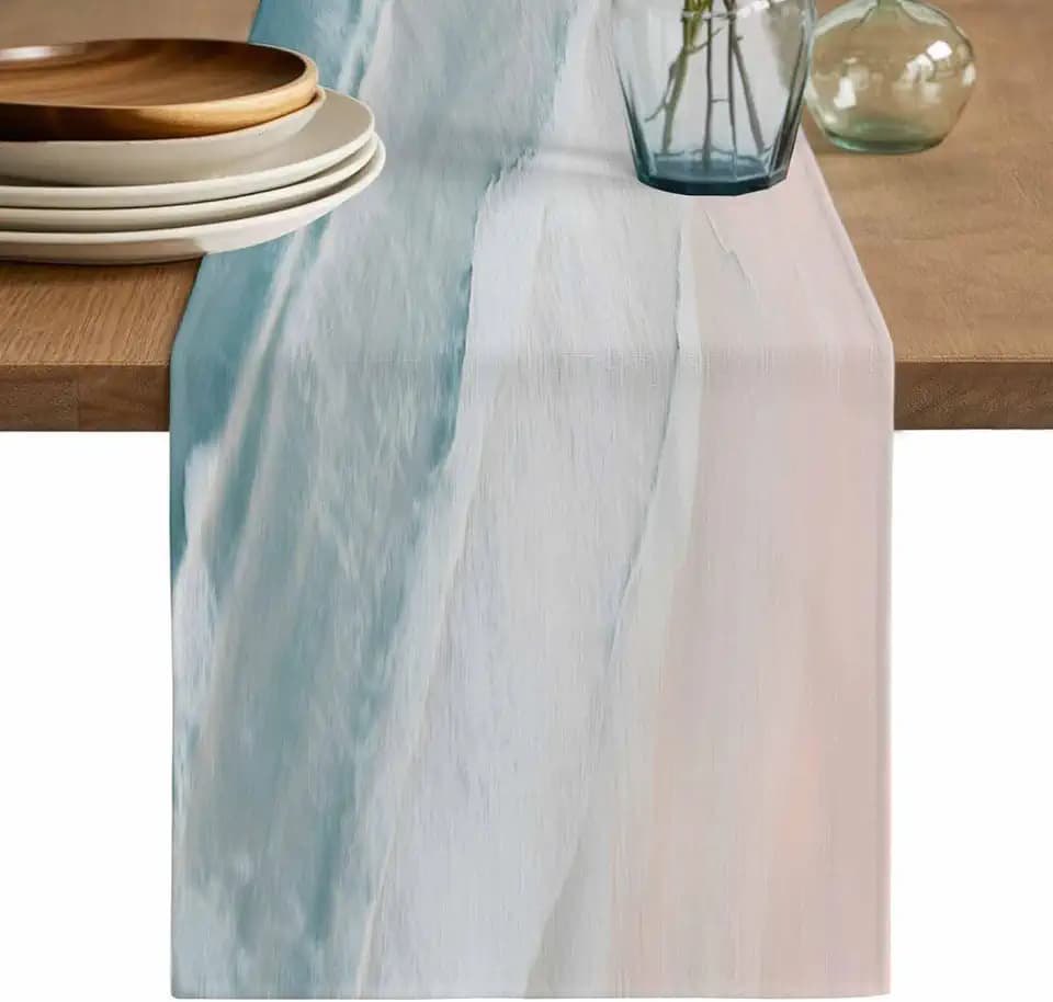 Coastal Beach Blue Table Runner, Ocean Sea Waves Dining Room Table Runners 70 Inches Long, Summer Kitchen Table Cloth Dresser Scarf for Coffee/Western/Party/Wedding Decor 13x70 Inch