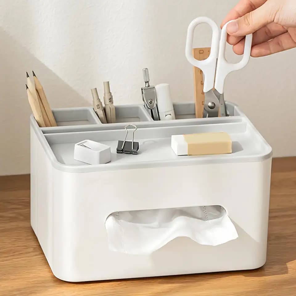 Rectangular Tissue Box Cover with Remote Control Storage, Multifunctional Holder, Plastic, Spacious Capacity