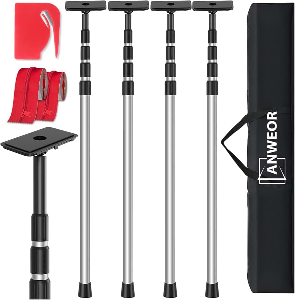 10FT Dust Barrier Poles Kit,Spring Retractable Zipper Wall Poles