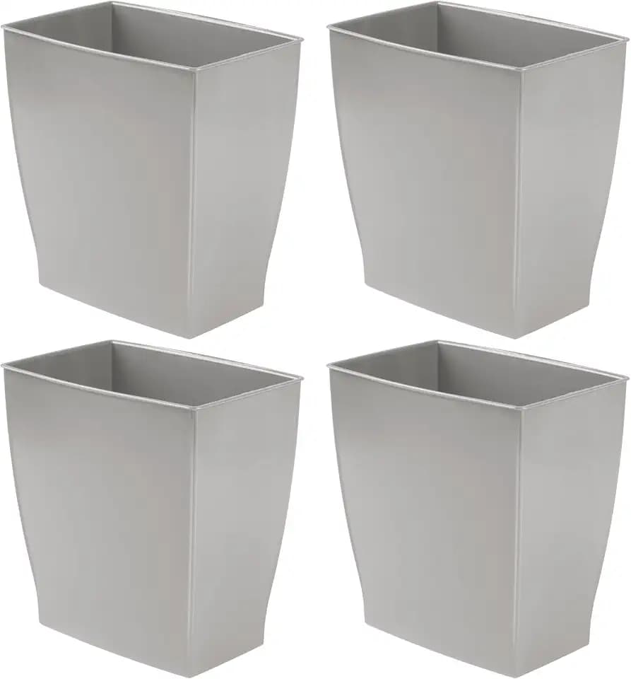 iDesign Small Plastic Bathroom Trash Can, Slim Rectangle, 4-Pack